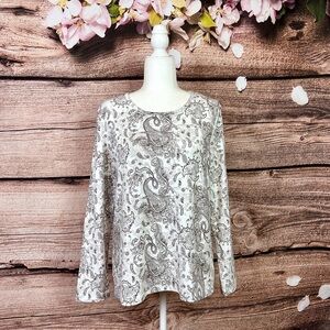 White Stag Women's Cotton White Gray Geo Printed Sweatshirt Long Top XL